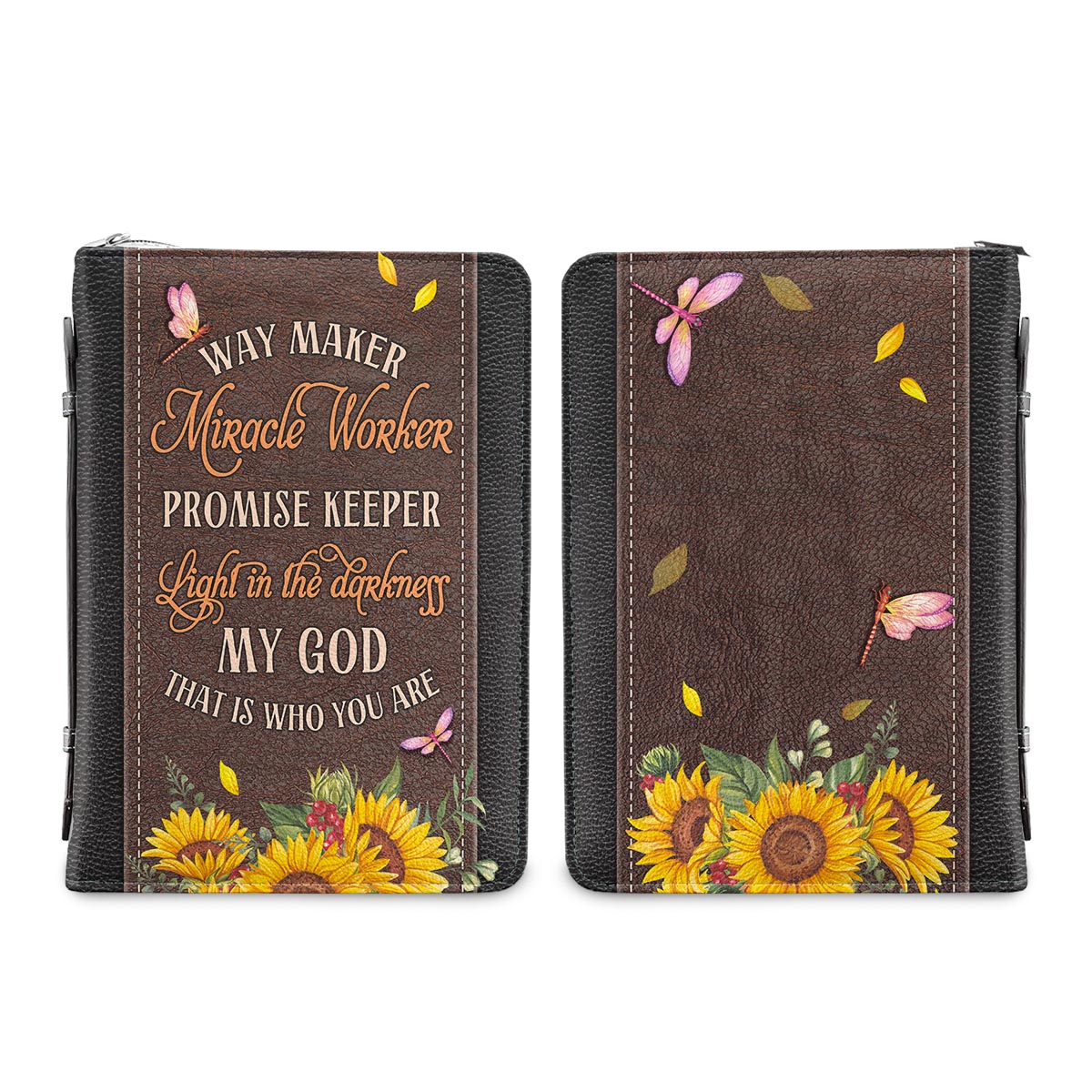 Way Maker Miracle Worker Dragonfly Sunflower Personalized Bible Cover - Inspirational Bible Covers For Women