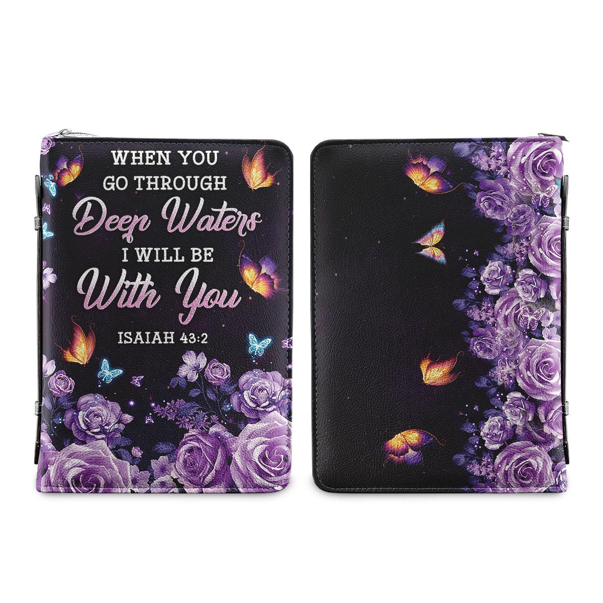 When You Go Through Deep Waters I Will Be With You Isaiah 43 2 Flower Personalized Bible Cover - Pastor's Bible Covers