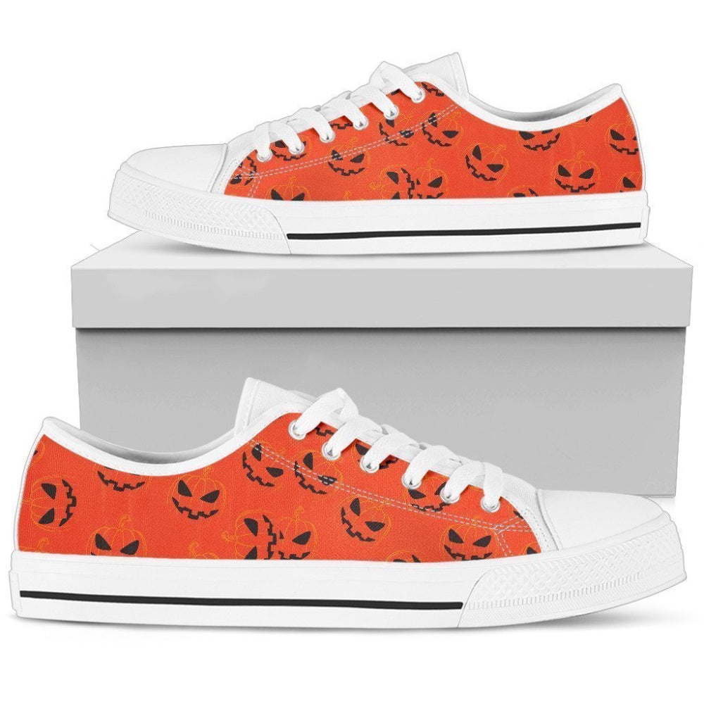 White Jack O Lantern Women's Low Top Shoes, Low Top Sneaker, Low Top Canvas Shoes