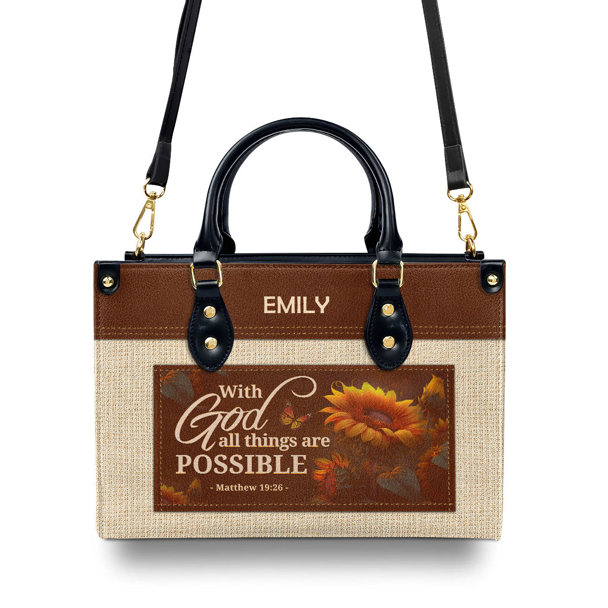With God All Things Are Possible Custom Name Leather Handbags For Women