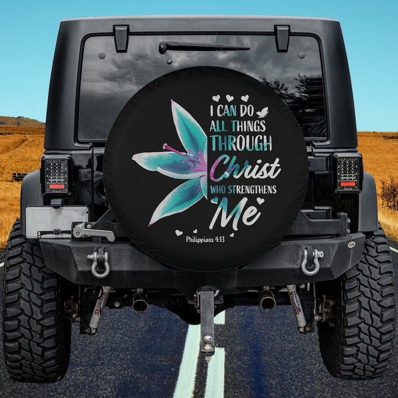 Womens Philippians 413 Christian Bible Verse Spare Tire Cover - Bible Verse Tire Cover
