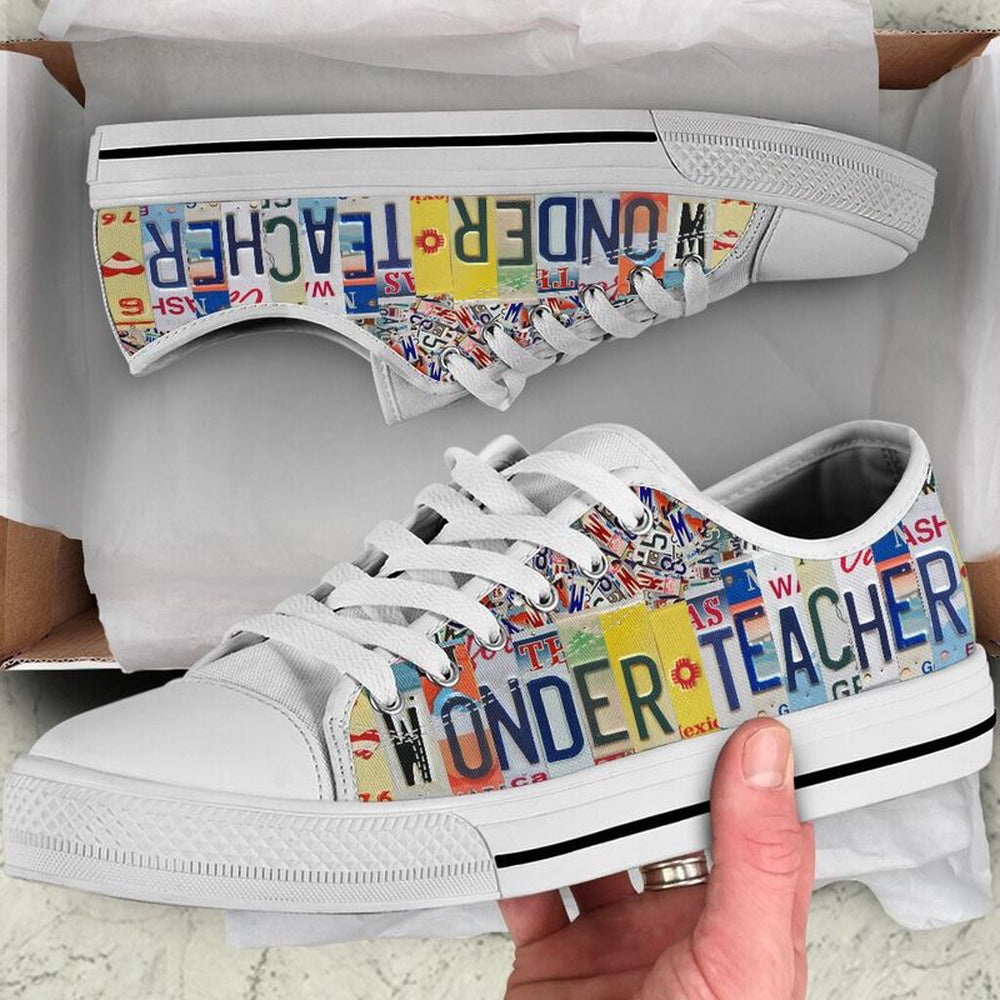 Wonder Teacher License Plates Low Top Shoes, Teacher Shoes, Low Top Sneakers