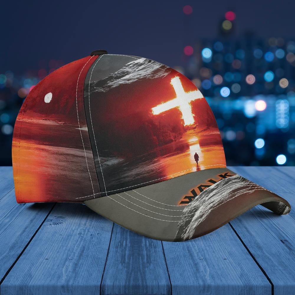 Walk By Faith Cross All Over Print Baseball Cap - Christian Hats For Men Women