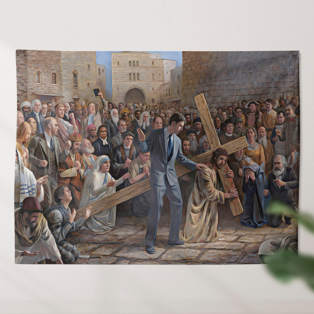 Christ On The Via Dolorosa - Biblical Tapestries - Religious Wall Decor - Christian Wall Tapestry - Ciaocustom
