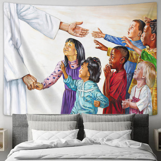 Children Coming to Jesus - Christian Tapestry Wall Hanging - God Tapestry - Ciaocustom