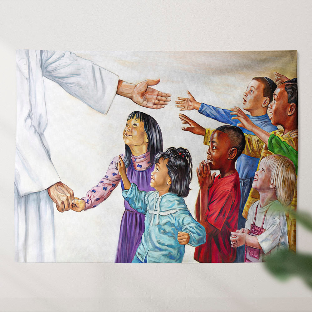 Children Coming to Jesus - Christian Tapestry Wall Hanging - God Tapestry - Ciaocustom