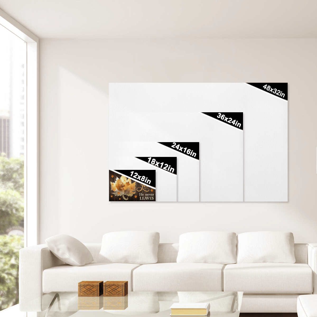 Fall For Jesus He Never Leaves, Autumn Leaves, God Canvas, Christian Wall Art, Home Decor