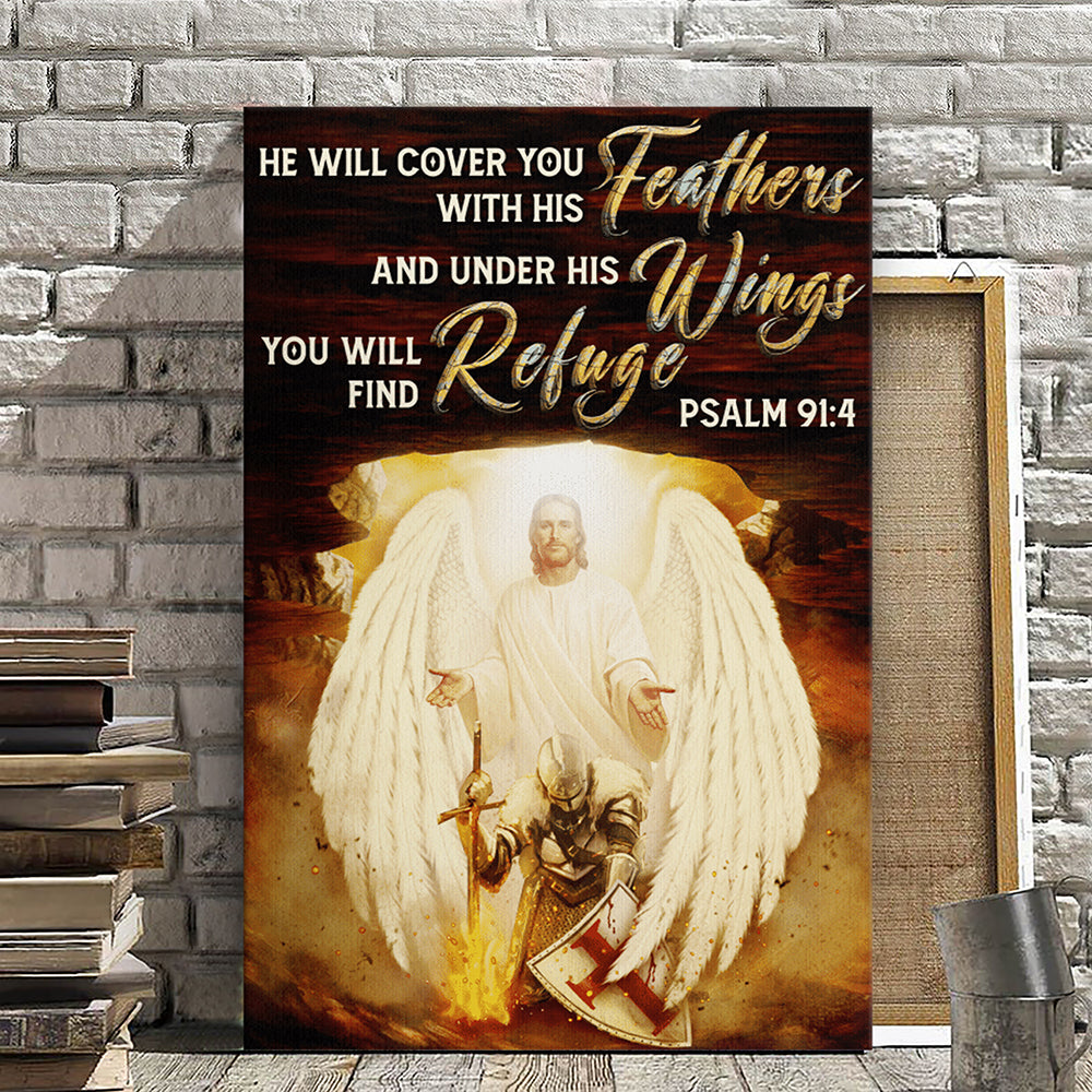 He Will Cover You With His Feathers - Psalm 91:4 - Christian Canvas Prints - Faith Canvas - Bible Verse Canvas - Ciaocustom
