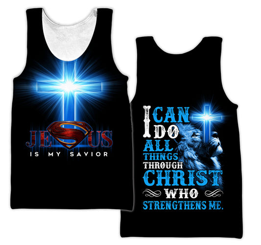 Jesus Is My Savior Blue Color Jesus  Tank Top - Christian Tank Top For Men