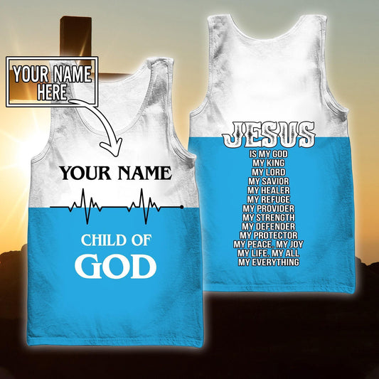 Christian Jesus Child Of God White And Blue Jesus Customized Men Tank Top - Christian Tank Top For Men