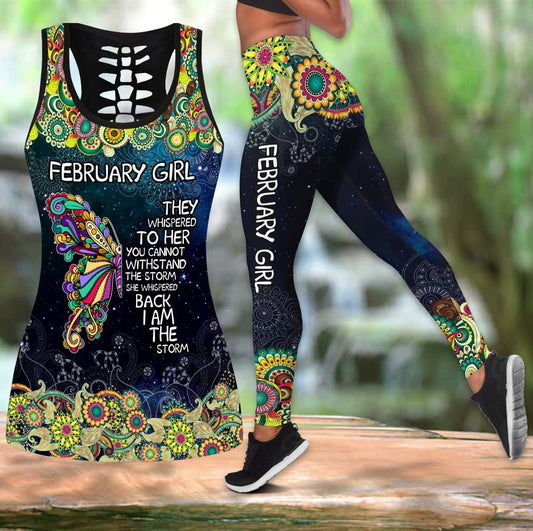 February Girl They Whispered To Her You Cannot Withstand The Storm - Christian Tank Top And Legging Sets For Women