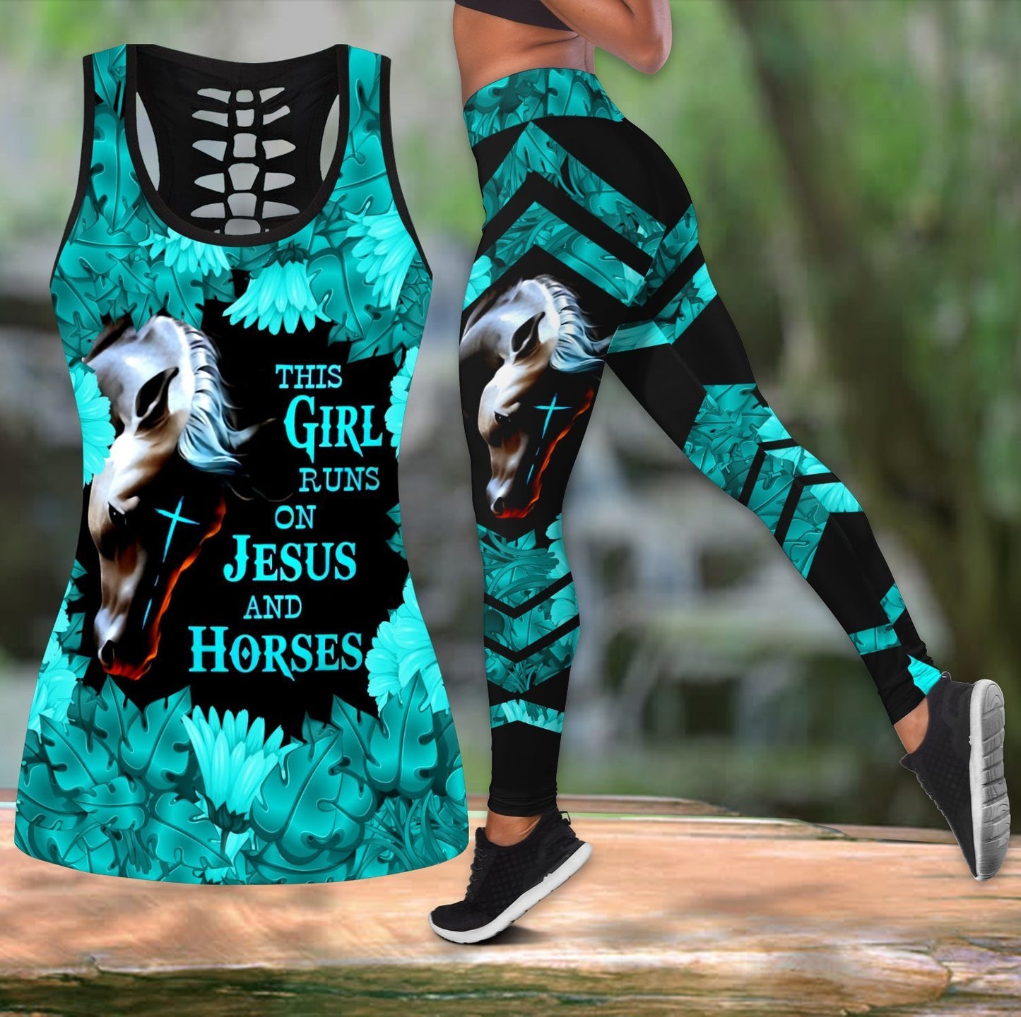 This Girl Runs On Jesus Jesus Tank Legging - Christian Tank Top And Legging Sets For Women