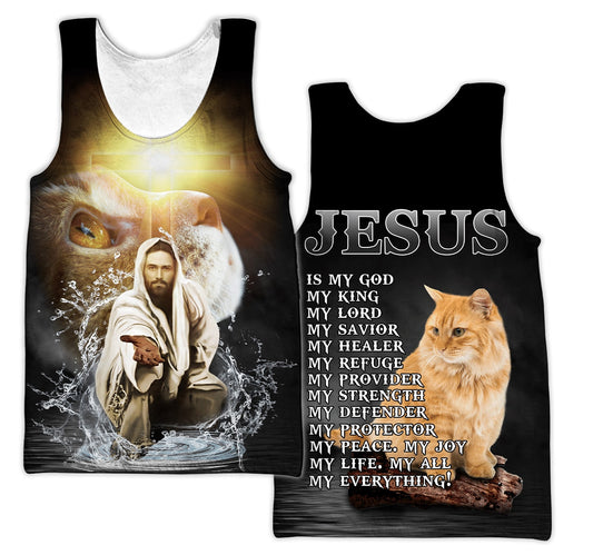 Jesus Gives His Hand Jesus Cat Jesus  Unisex Tank Top - Christian Tank Top For Men