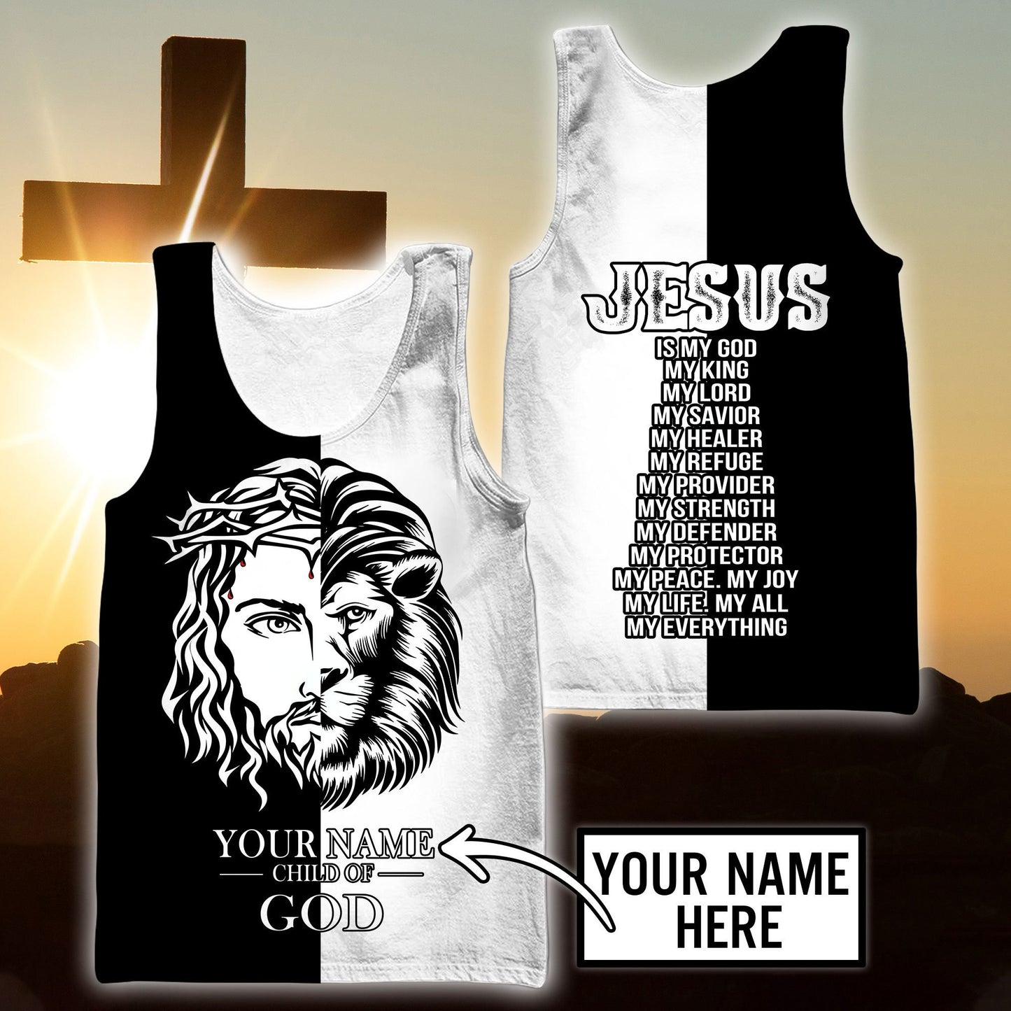 The King Jesus Child Of God Jesus Black And White Color Customized Men Tank Top - Christian Tank Top For Men
