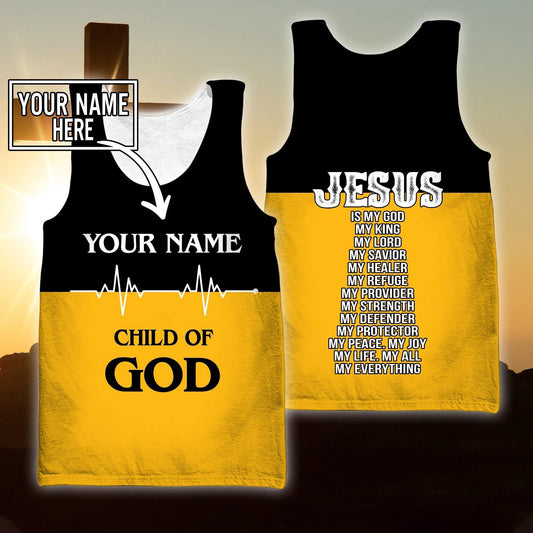 Christian Jesus Child Of God Black And Yeallow Color Jesus Customized Men Tank Top - Christian Tank Top For Men