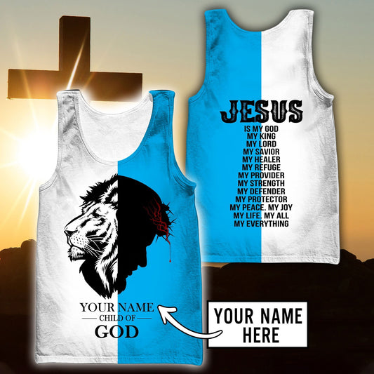 Jesus Lion The King White And Blue Jesus Customized Men Tank Top - Christian Tank Top For Men