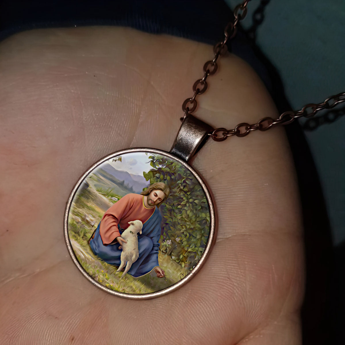 Jesus And Sheep - Religious Pendant - Religious Necklace - Catholic Necklace - Ciaocustom