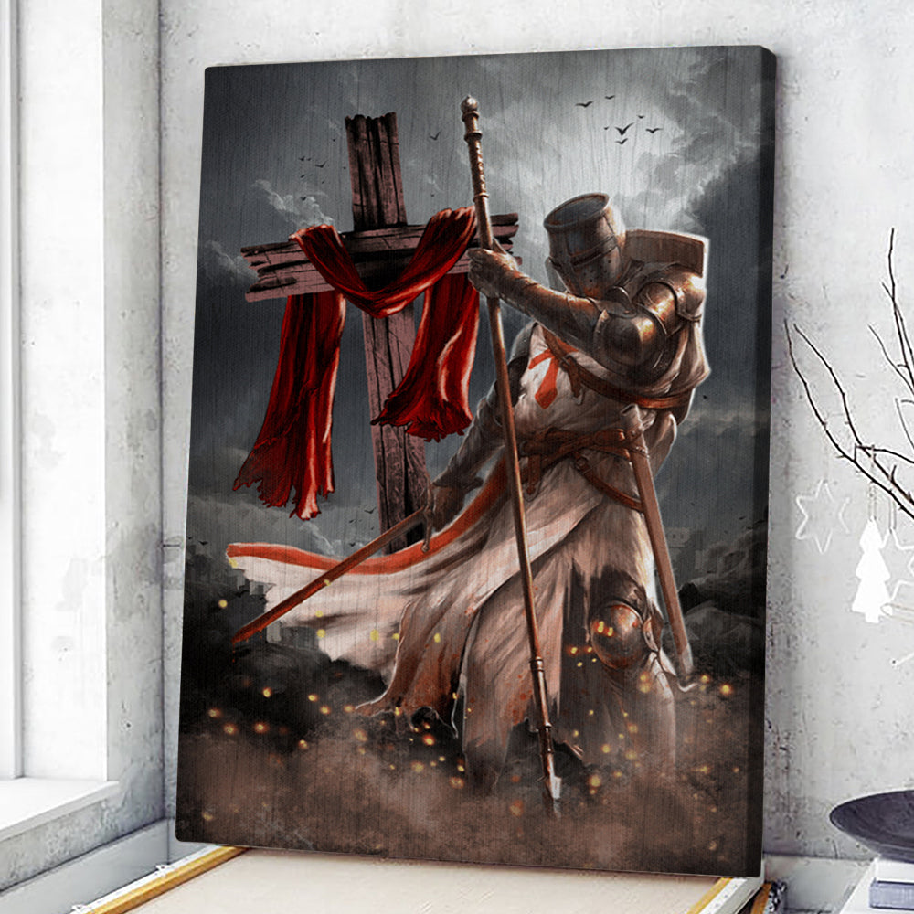 Knight Templar And Cross Christian Canvas Wall Art - Religious Wall Decor - Faith Canvas Wall Art - Scripture Wall Art - Ciaocustom
