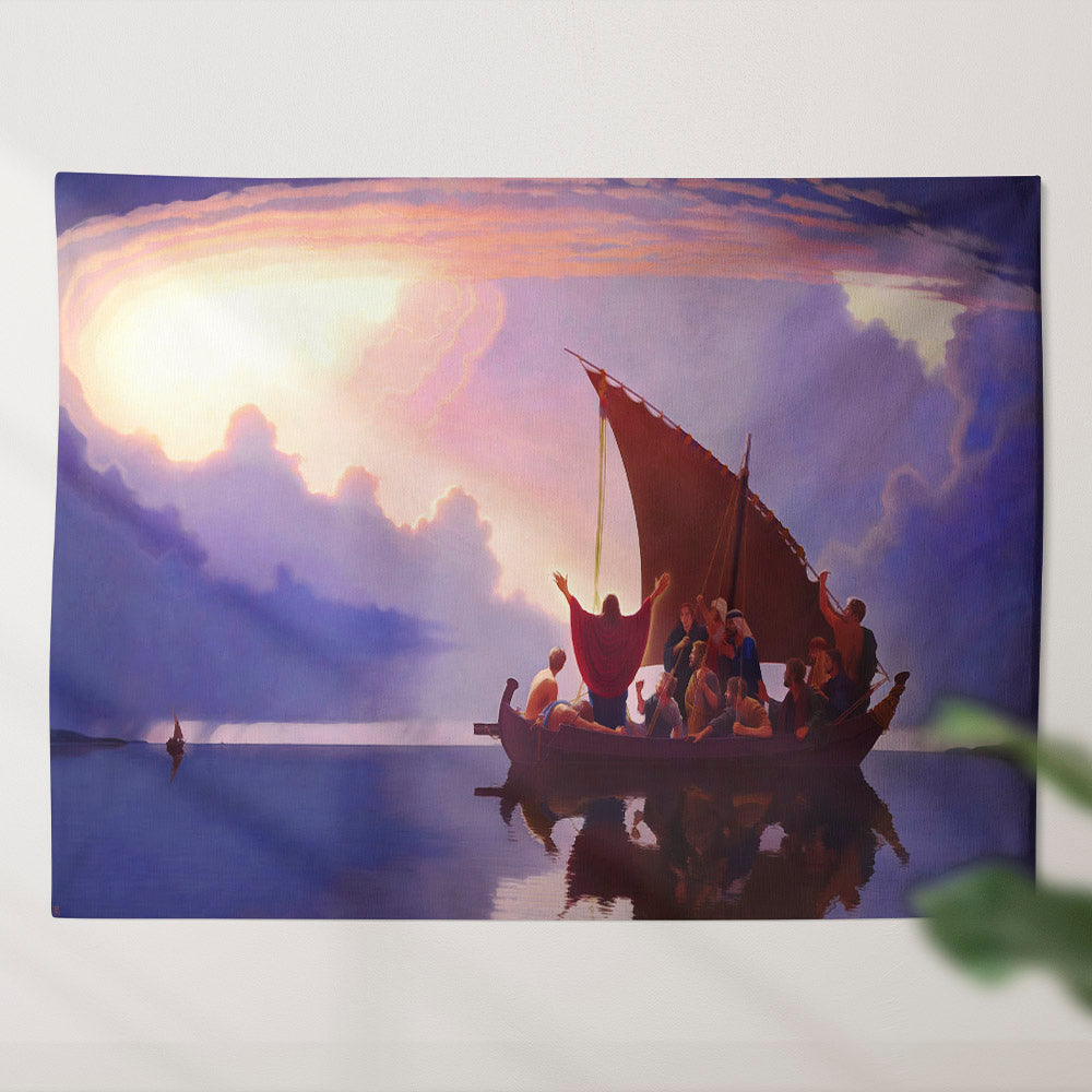 Jesus Calm The Storm - Christian Tapestry Wall Hanging - Christian Tapestry - Religious Wall Decor - Ciaocustom