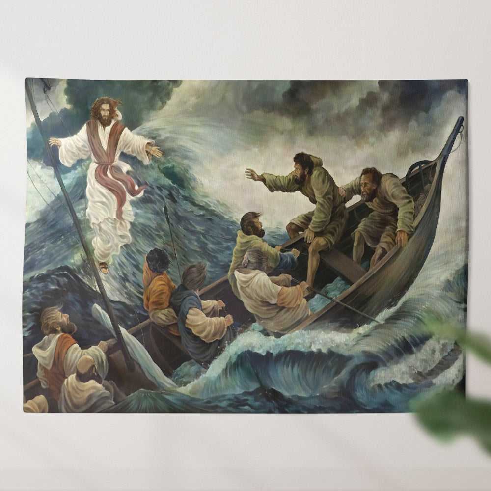 Cristo Stilling The Tempest Anton Dietrich - Christian Tapestry Wall Hanging - Christian Tapestry - Religious Wall Decor - Ciaocustom