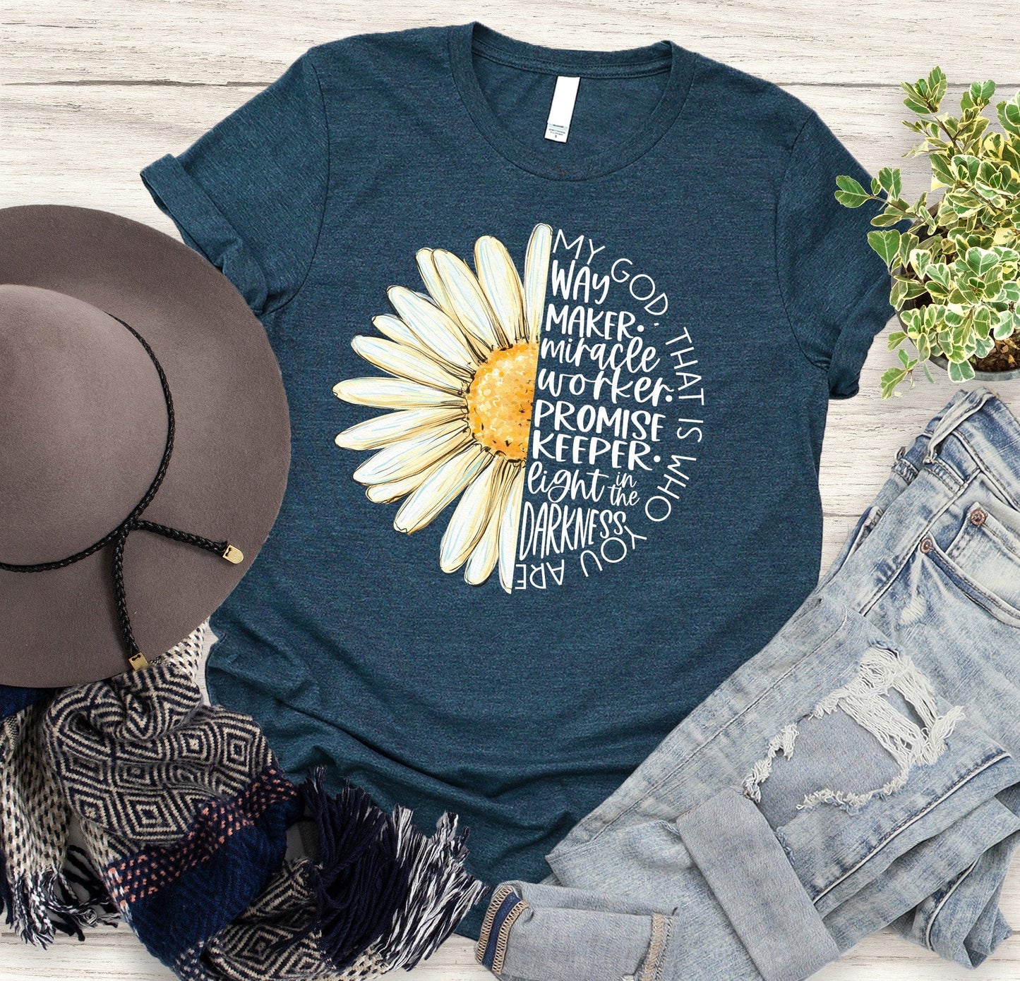 Waymaker Daisy T Shirts For Women - Women's Christian T Shirts - Women's Religious Shirts