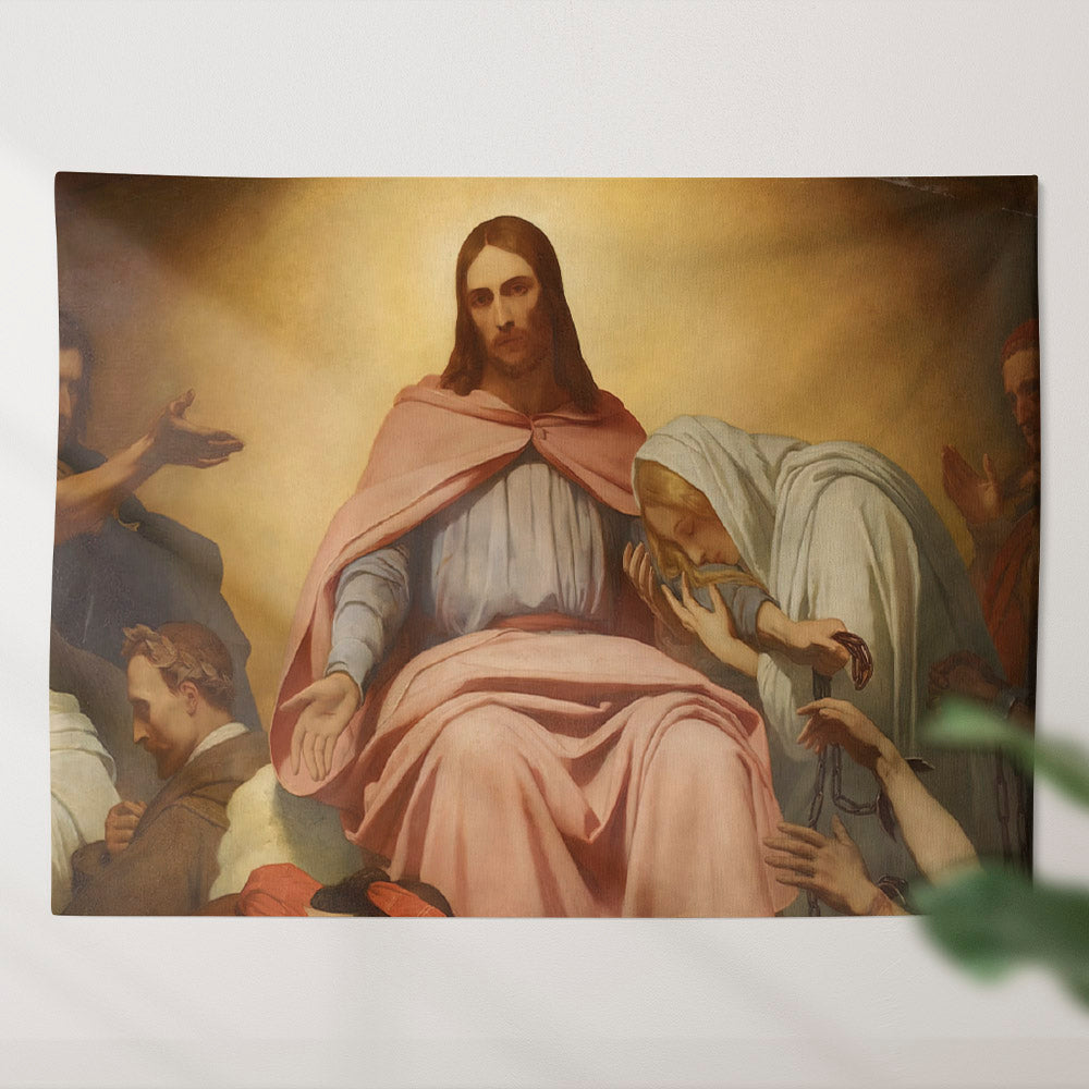 Christus Consolator Tapestry - Christian Tapestry - Jesus Wall Tapestry - Religious Tapestry Wall Hangings - Bible Verse Tapestry - Ciaocustom