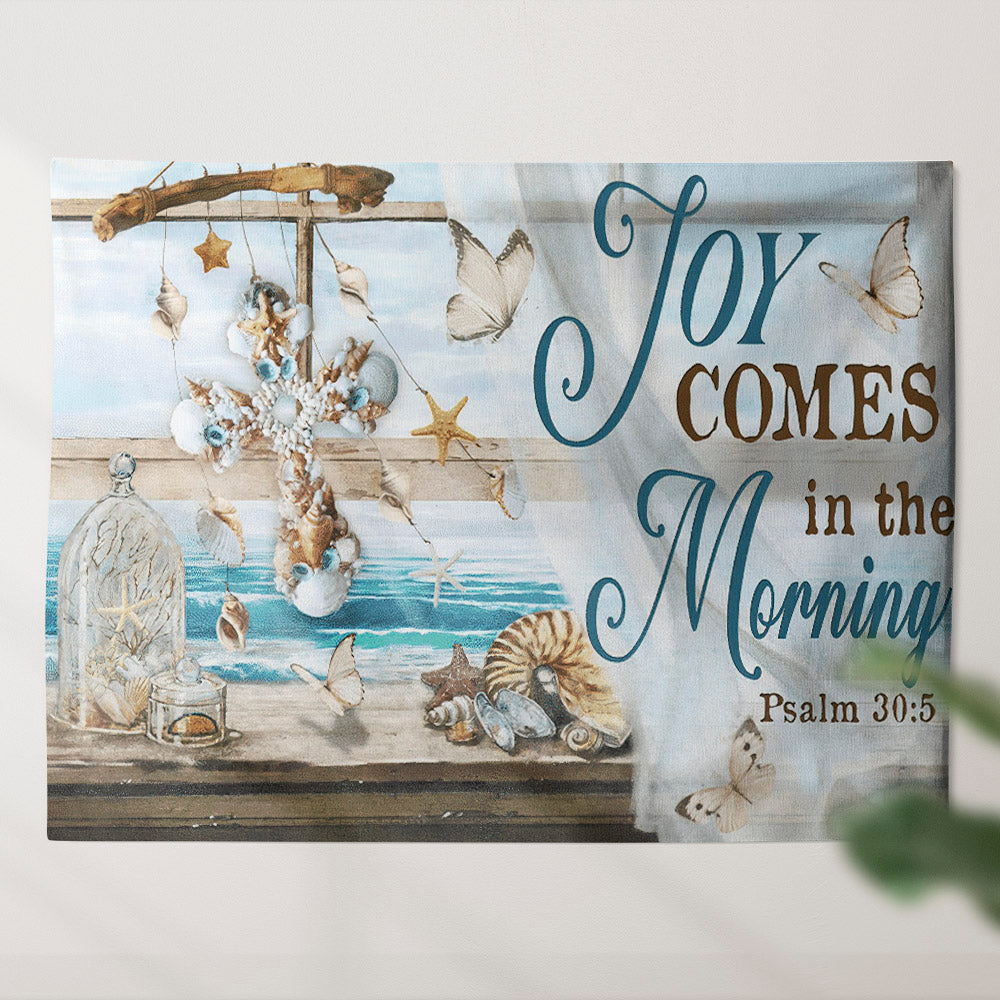 Christian Cross Tapestry - Joy Comes In The Morning - Bible Verse Tapestry - Religious Tapestry - Christian Home Wall Decor - Ciaocustom