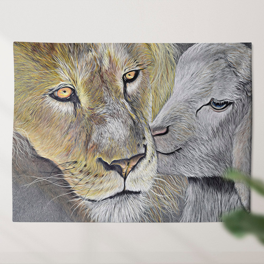 Lamb And Lion - Christian Tapestry - God Tapestry - Christian Artwork - Religious Wall Decor - Faith Tapestry - Scripture Wall Art - Ciaocustom