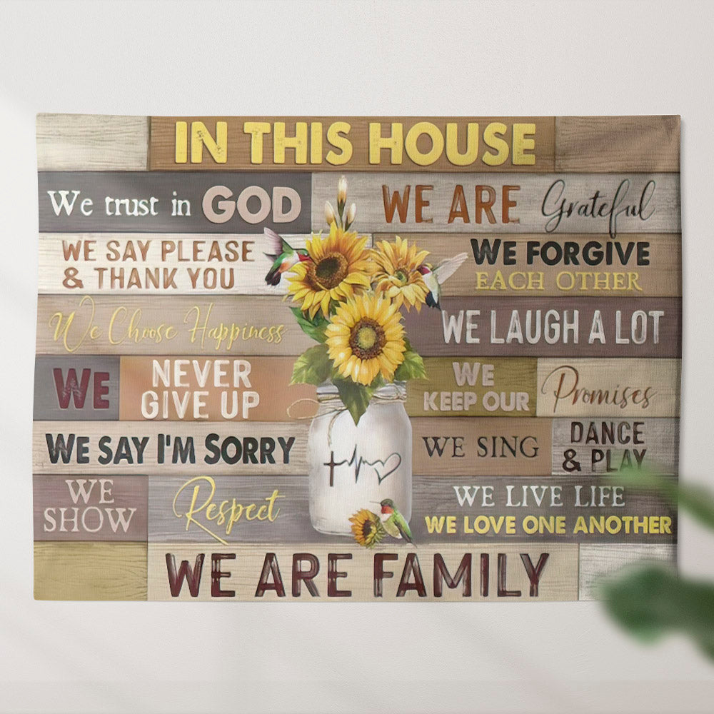 In the House We Are Family Tapestry - Sunflower Wall Tapestry - God Tapestry - Religious Tapestry - Christian Tapestry - Bible Tapestry - Ciaocustom