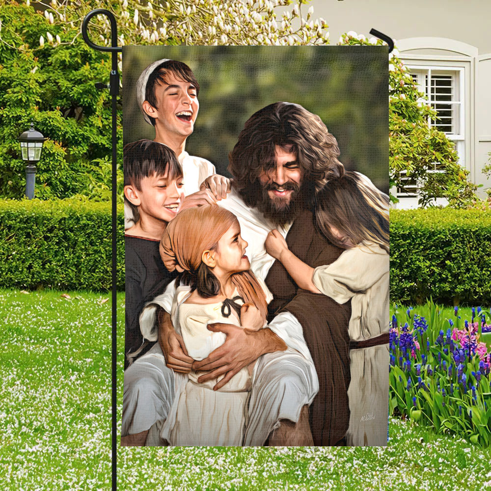 Jesus Smiling With Children Flag - Christian's Flag - Garden Decor - Garden Flag - Decorative Flags - Welcome Garden Flags - Ciaocustom