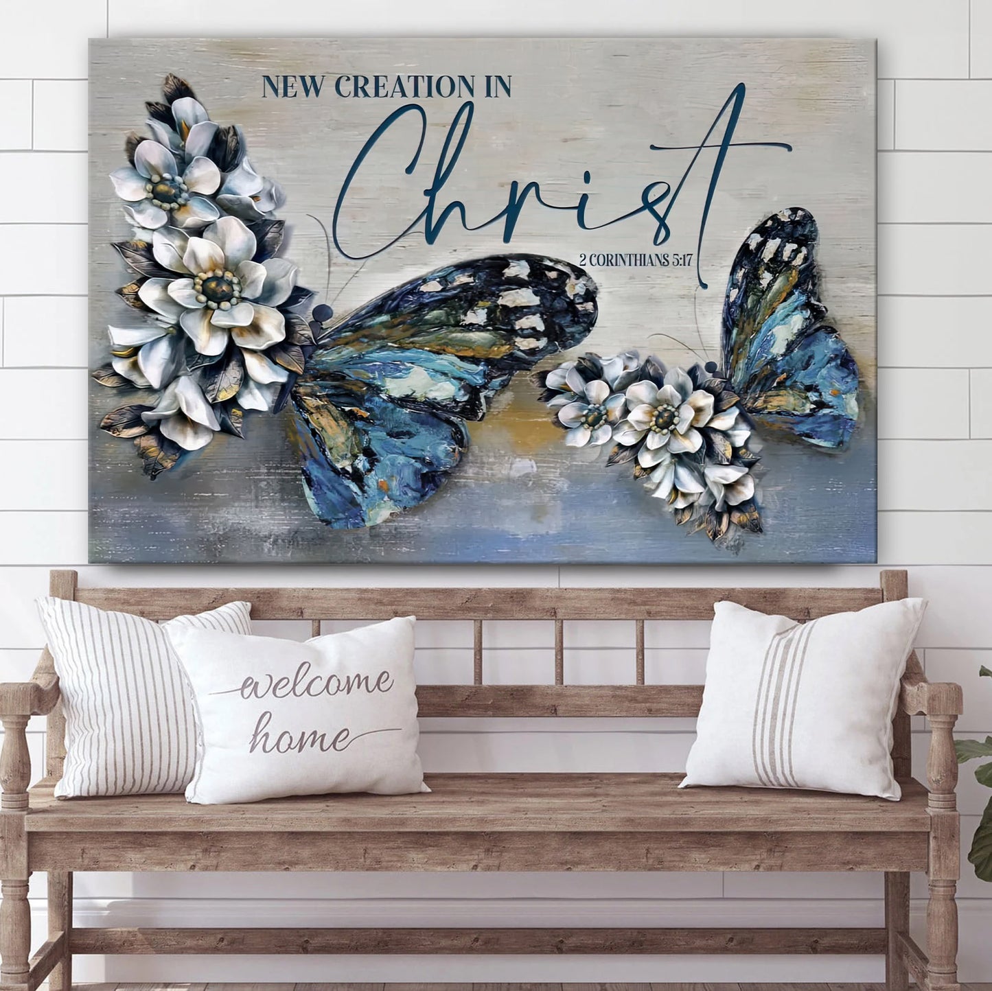 2 Cor 517 New Creation In Christ Wall Art Canvas Butterflies Christian Decor - Christian Art Gift