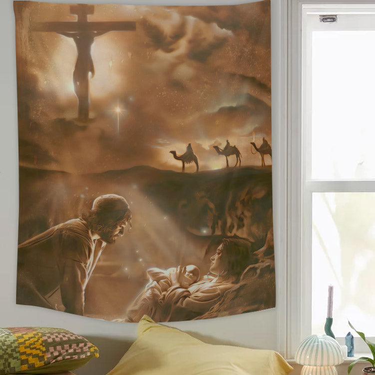 Christian Tapestry - Jesus On Cross - Bible Verse Wall Tapestry - Religious Tapestry Wall Hangings - Jesus Tapestry - Catholic Tapestry Ciaocustom