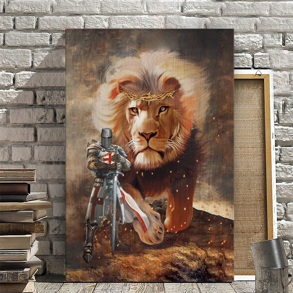 Lion And Knight Templar - Christian Canvas Wall Art - Religious Wall Decor - Faith Canvas Wall Art - Scripture Wall Art - Ciaocustom