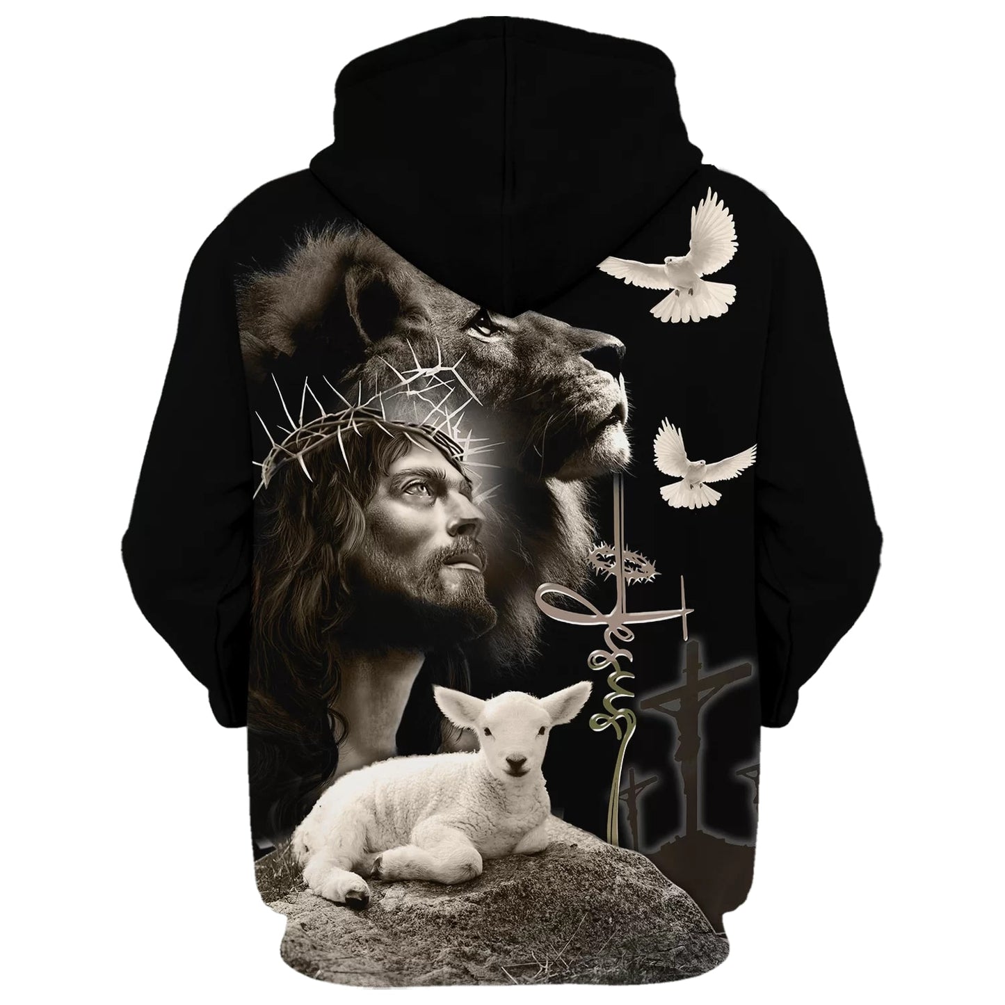 3D All Over Print Black Jesus And Lion Hoodies - Jesus Hoodie - Men & Women Christian Hoodie - 3D Printed Hoodie