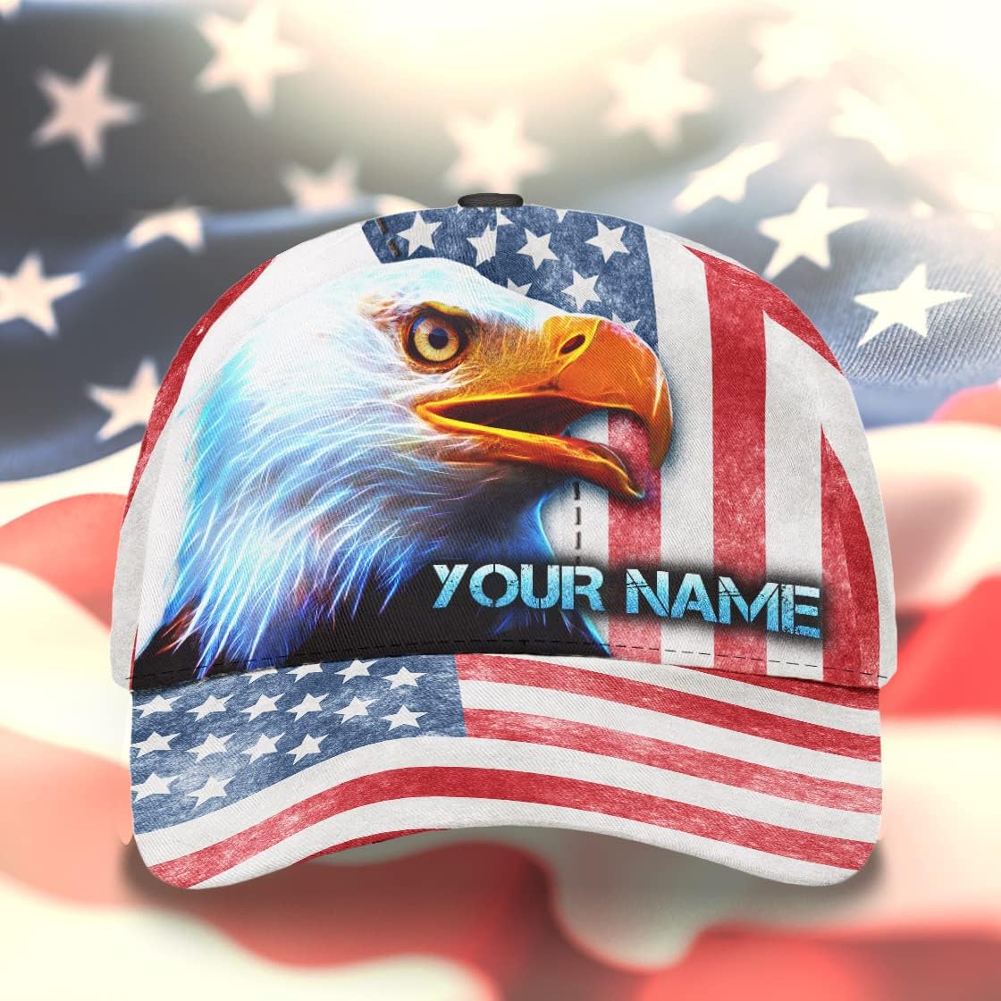 4th Of July American Flag Eagle Custom Name Baseball Cap - Christian Hats for Men and Women