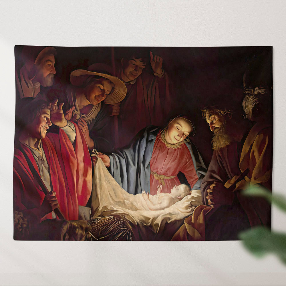 Nativity Of Jesus - Religious Wall Decor - Christian Tapestry - Christian Tapestry Wall Hanging - Ciaocustom