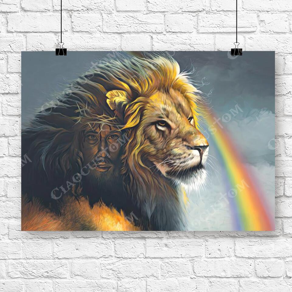 Lion And Rainbow -Christian Canvas - Christian Wall Decor - Christian Artwork - Faith Canvas Wall Art - Scripture Wall Art - Ciaocustom