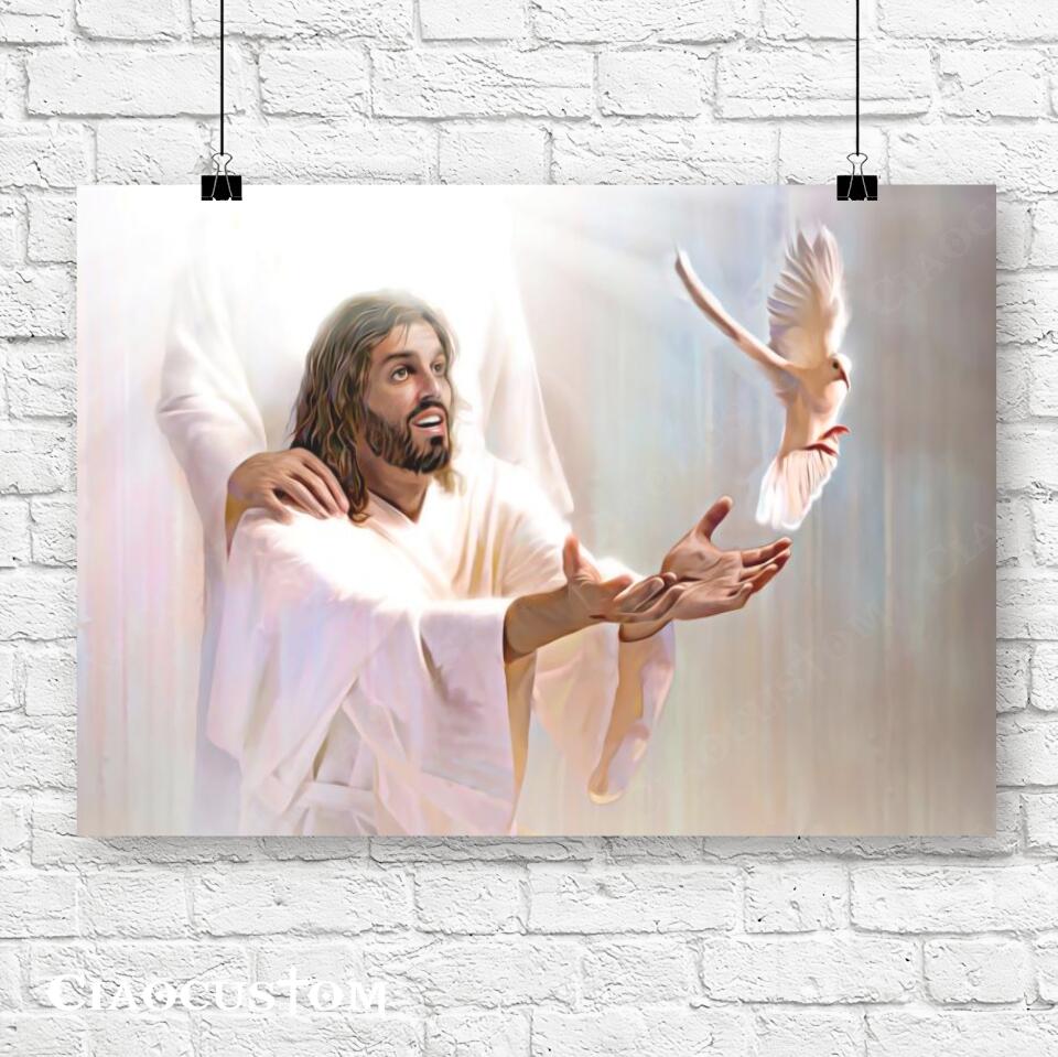 Jesus And The Dove - Jesus Poster - Jesus Canvas - Christian Gift - Jesus Canvas Painting - Ciaocustom