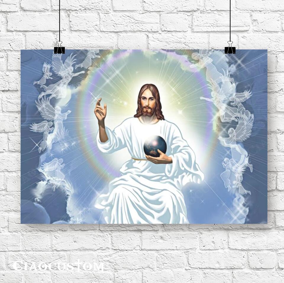 God Holds The Earth - Jesus Canvas Painting - Jesus Canvas Art - Jesus Poster - Jesus Canvas - Christian Gift - Ciaocustom
