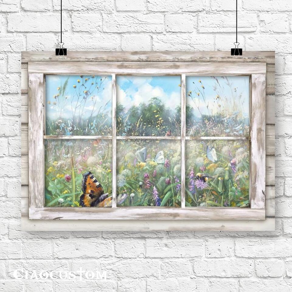 Flowers - Butterflies And Window - Jesus Poster - Jesus Canvas - Christian Canvas Wall Art - Christian Gift - Ciaocustom