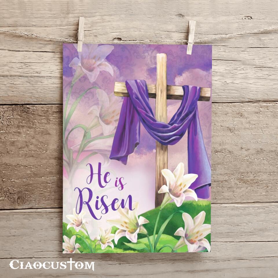 He Is Risen - Cross And Lily - Jesus Canvas Wall Art - Bible Verse Canvas - Christian Canvas Wall Art - Ciaocustom