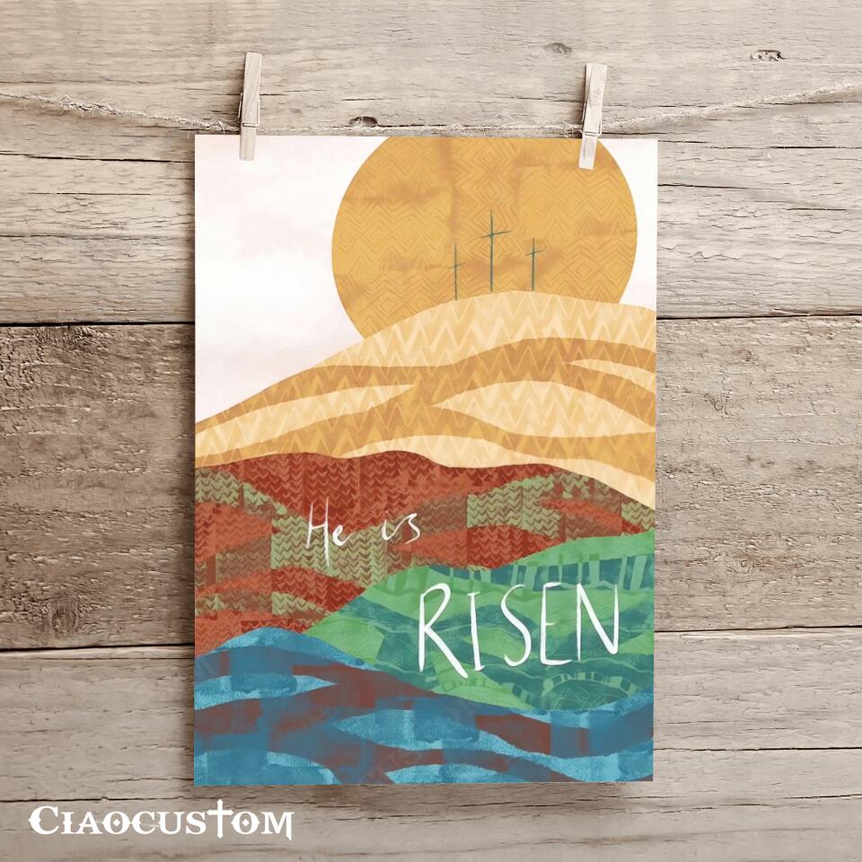Cross - He Is Risen - Jesus Canvas Wall Art - Bible Verse Canvas - Christian Canvas Wall Art - Ciaocustom
