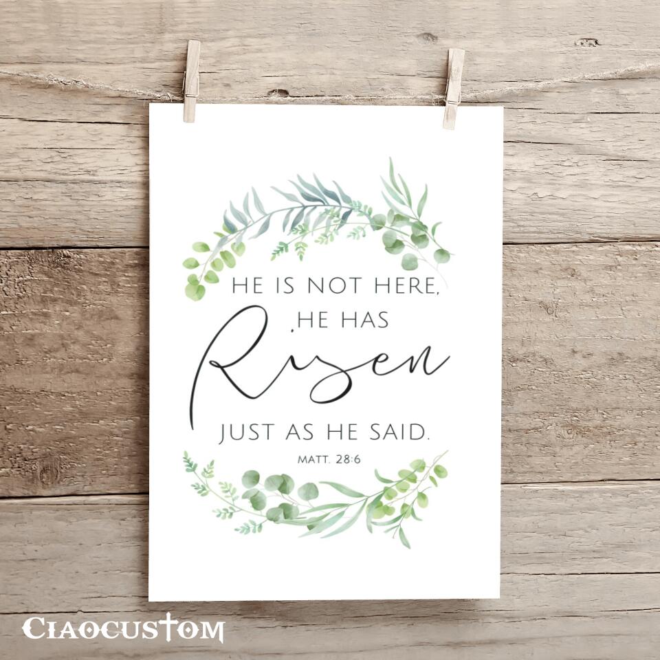 He Is Not Here He Has Risen Just As He Said - Wall Art - Bible Verse Canvas - Christian Canvas Wall Art - Ciaocustom