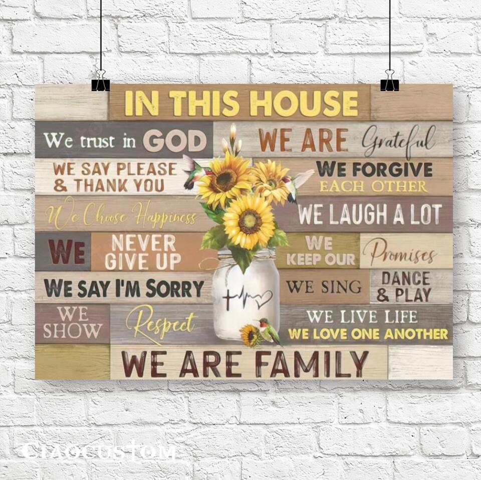 In This House We Trust In God - Sunflower - Jesus Canvas Wall Art - Bible Verse Canvas - Christian Canvas Wall Art - Ciaocustom