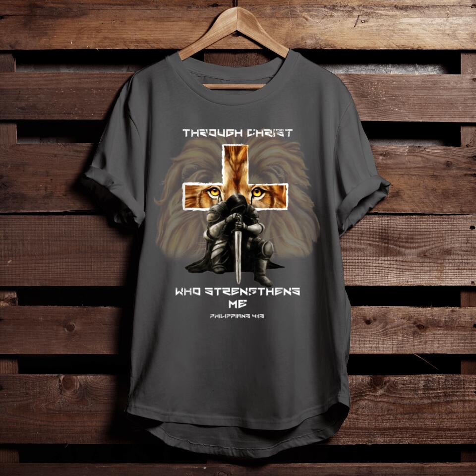 Funny Christian Shirts - Gift For Christian - Philippians 4_13 Christian Verse Gift Lion Cross Men Husband T-Shirt
