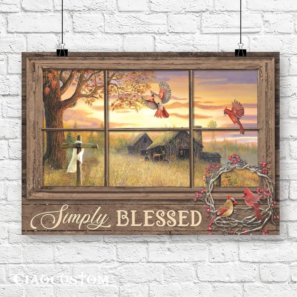 Simply Blessed - Cardinal Bird - Jesus Poster - Jesus Canvas - Christian Canvas Wall Art - Christian Gift - Ciaocustom