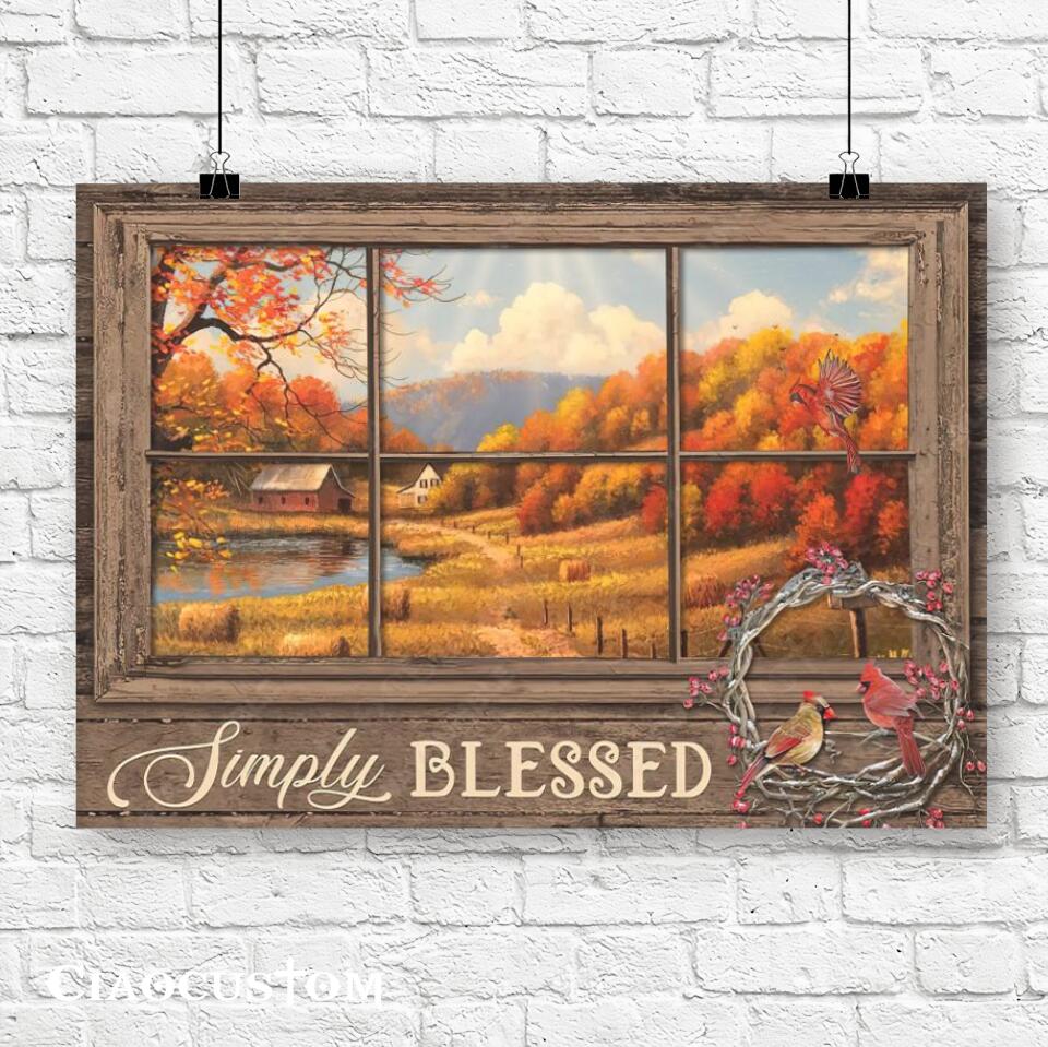 Simply Blessed - Cardinal Bird - Christian Canvas Wall Art - Faith Canvas - Bible Verse Canvas - Ciaocustom