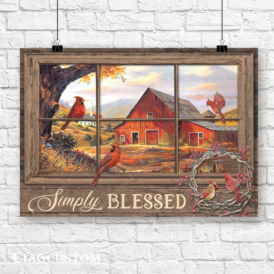 Simply Blessed - Cardinal Bird Painting - Christian Canvas Wall Art - Bible Verse Canvas - Ciaocustom