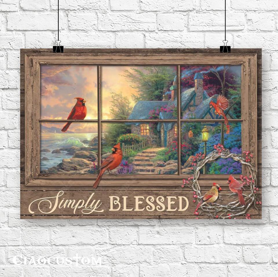 Cardinal Bird - Simply Blessed - Christian Canvas Wall Art - Bible Verse Canvas - Ciaocustom
