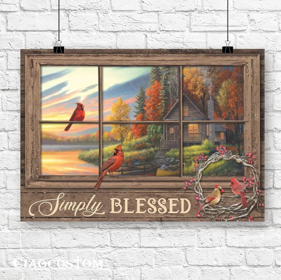 Simply Blessed - Cardinal Bird Painting - Christian Canvas Prints - Faith Canvas - Bible Verse Canvas - Ciaocustom
